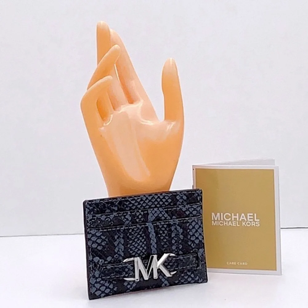 MICHAEL KORS Reed Large Snakeskin Python Pattern Card Holder Case Navy NWT